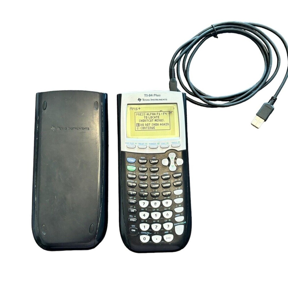 Texas Instruments TI-84 Plus Graphics Calculator Black Cover & Cord Tested